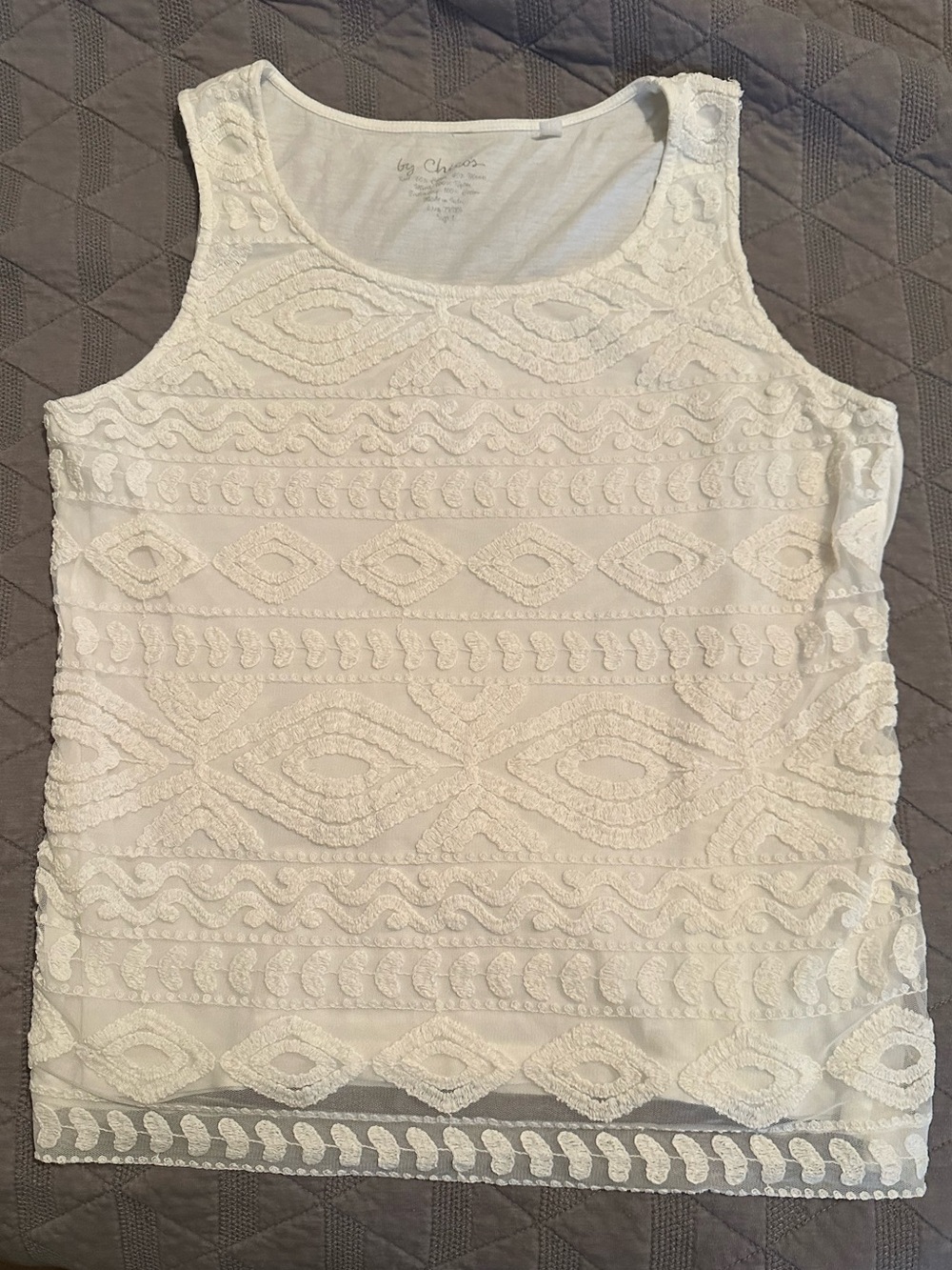 Chico’s White Cotton Tank with Lace Embroidered Front 1 M/L